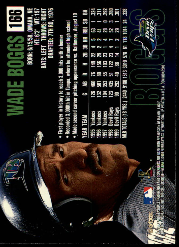 2000 SkyBox Dominion #166 Wade Boggs back image