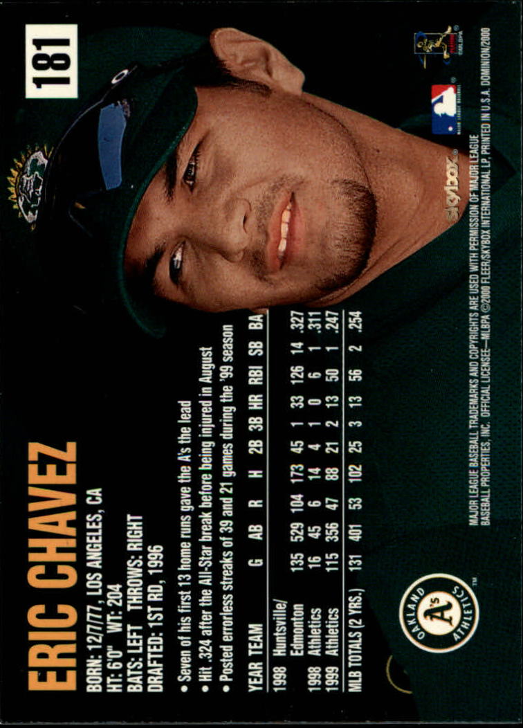 2000 SkyBox Dominion #181 Eric Chavez back image