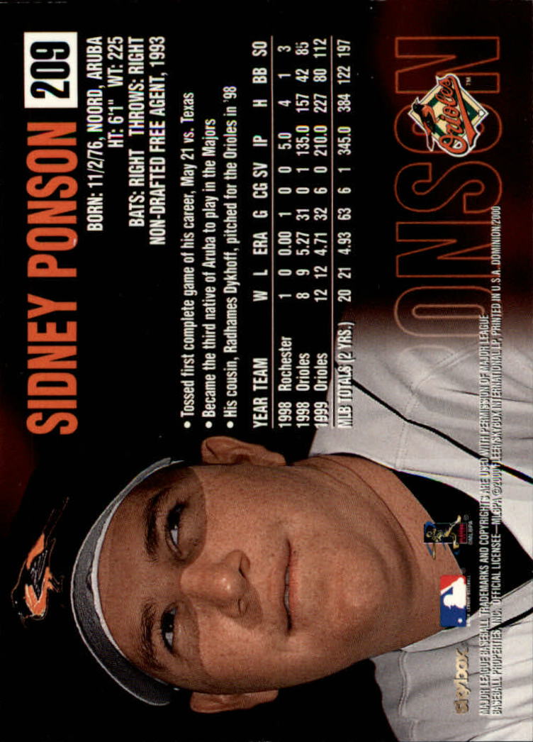 2000 SkyBox Dominion #209 Sidney Ponson back image
