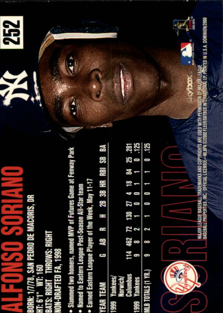 2000 SkyBox Dominion #252 Alfonso Soriano PROS back image