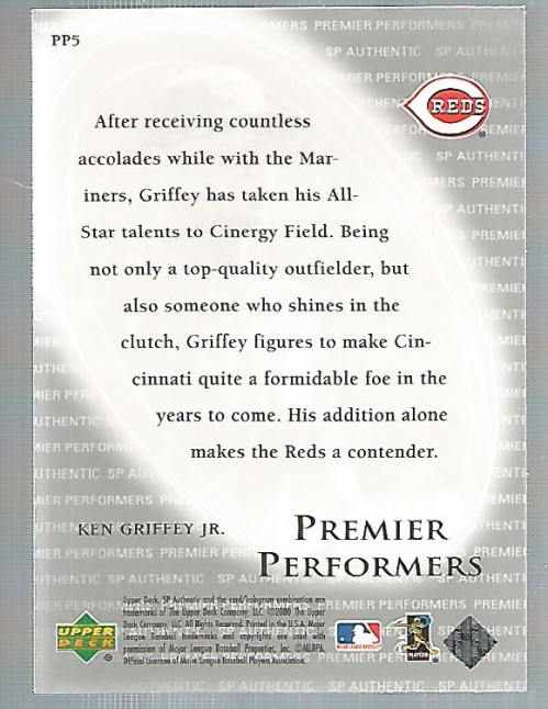 2000 SP Authentic Premier Performers #PP5 Ken Griffey Jr. back image