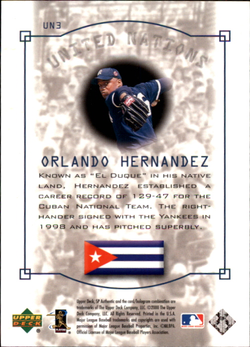2000 SP Authentic United Nations #UN3 Orlando Hernandez back image