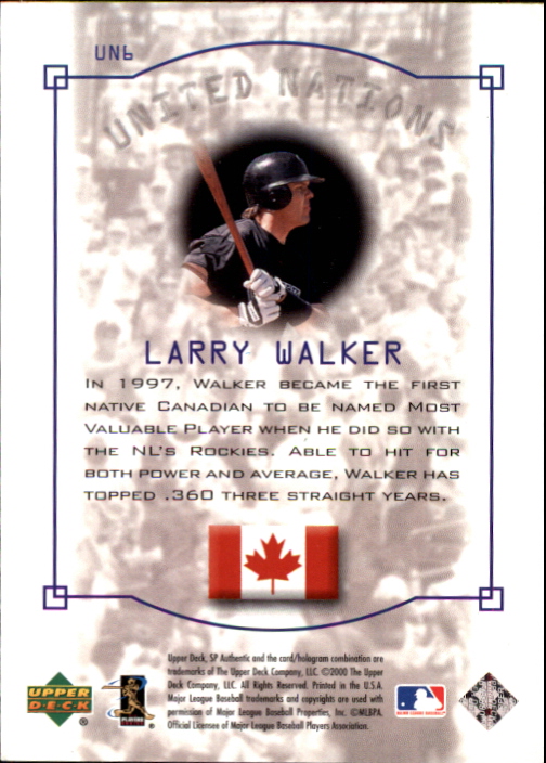 2000 SP Authentic United Nations #UN6 Larry Walker back image