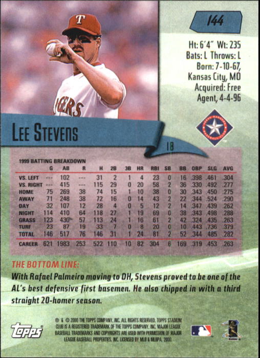 2000 Stadium Club #144 Lee Stevens back image