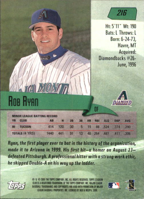 2000 Stadium Club #216 Rob Ryan SP back image