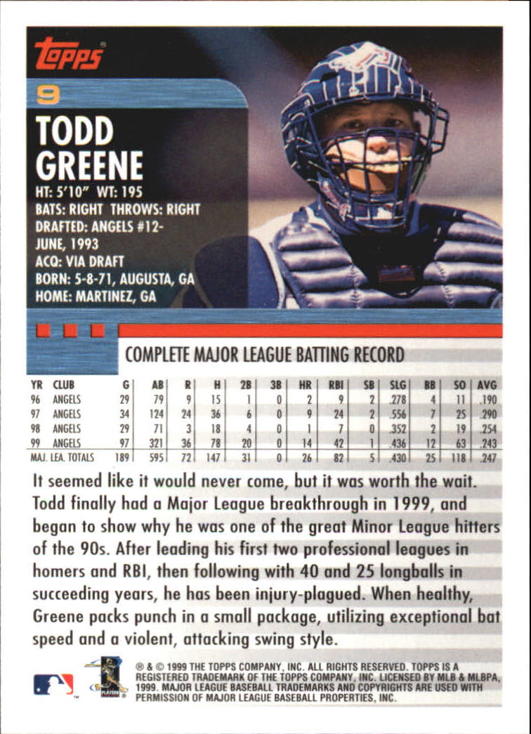 2000 Topps Home Team Advantage #9 Todd Greene back image