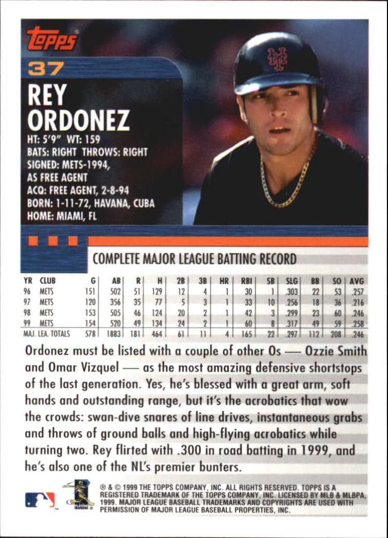 2000 Topps Home Team Advantage #37 Rey Ordonez back image