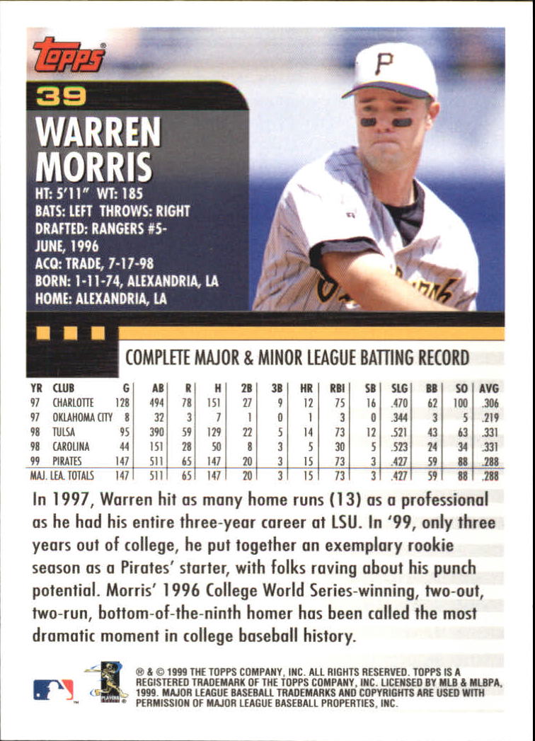 2000 Topps Home Team Advantage #39 Warren Morris back image
