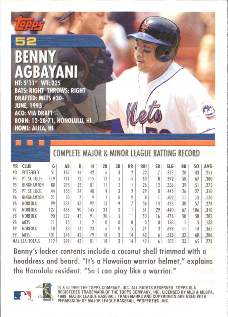 2000 Topps Home Team Advantage #52 Benny Agbayani back image