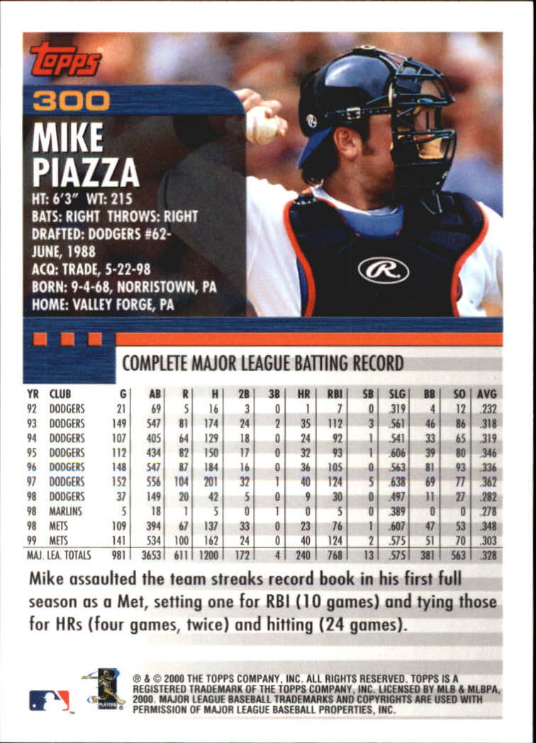 2000 Topps Home Team Advantage #300 Mike Piazza back image