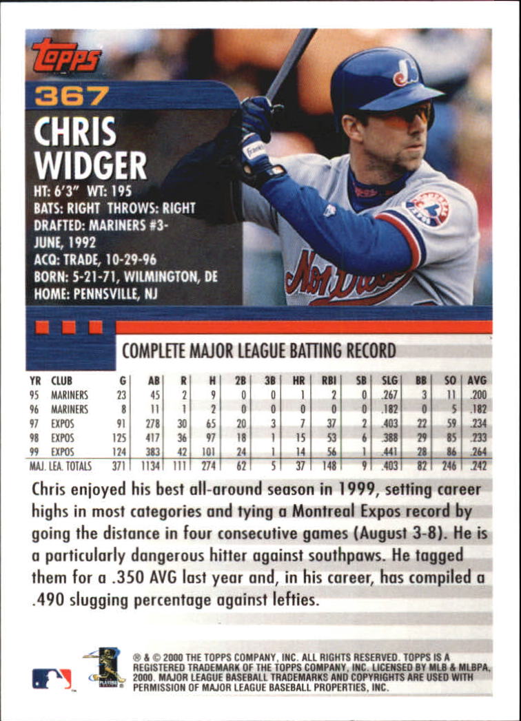 2000 Topps Home Team Advantage #367 Chris Widger back image