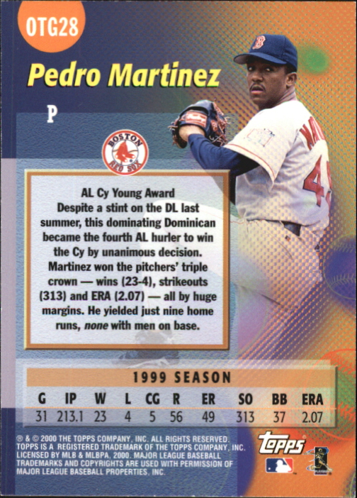 2000 Topps Own the Game #OTG28 Pedro Martinez back image