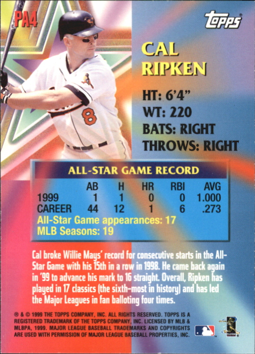2000 Topps Perennial All-Stars #PA4 Cal Ripken back image