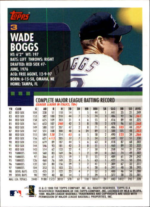 2000 Topps Limited #3 Wade Boggs back image
