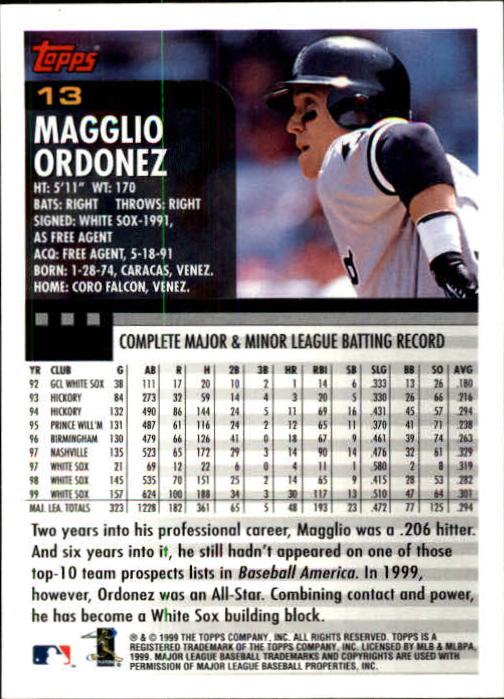 2000 Topps Limited #13 Magglio Ordonez back image