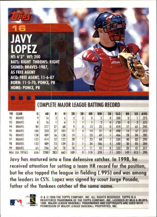 2000 Topps Limited #16 Javy Lopez back image