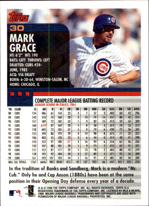 2000 Topps Limited #30 Mark Grace back image