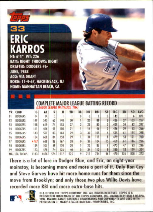 2000 Topps Limited #33 Eric Karros back image
