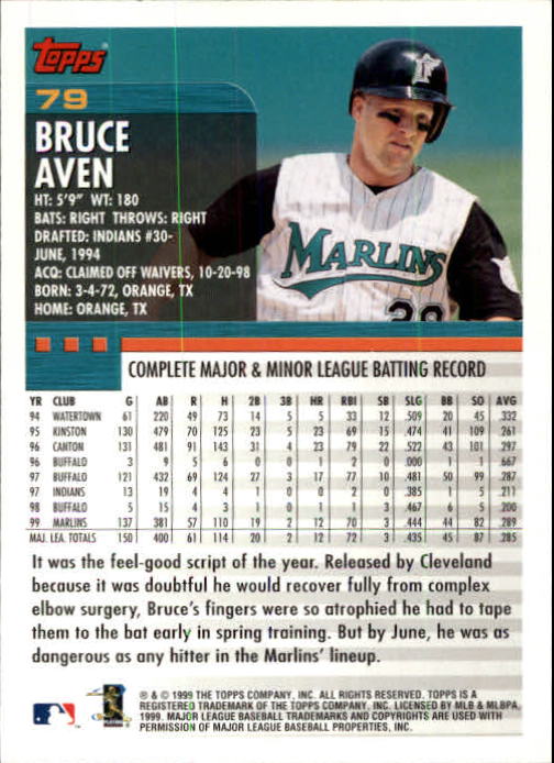 2000 Topps Limited #79 Bruce Aven back image
