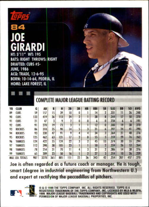 2000 Topps Limited #84 Joe Girardi back image