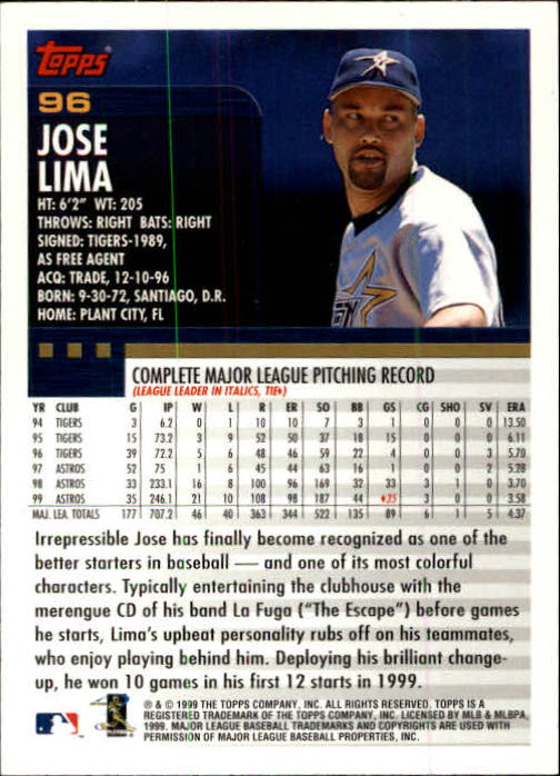 2000 Topps Limited #96 Jose Lima back image