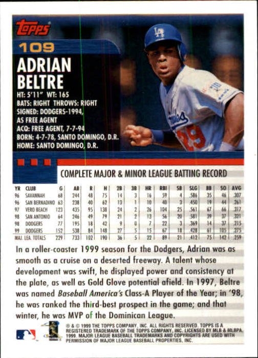 2000 Topps Limited #109 Adrian Beltre back image