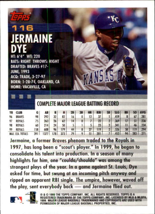 2000 Topps Limited #116 Jermaine Dye back image