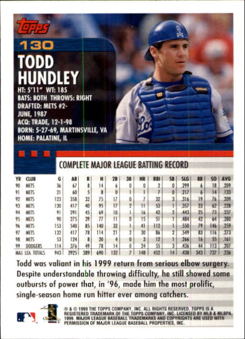 2000 Topps Limited #130 Todd Hundley back image