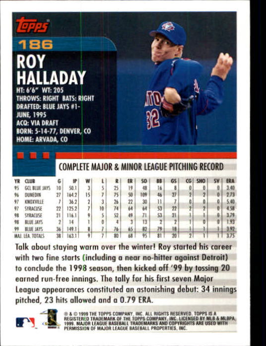 2000 Topps Limited #186 Roy Halladay back image