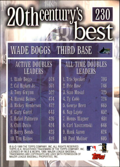 2000 Topps Limited #230 Wade Boggs 20CB back image