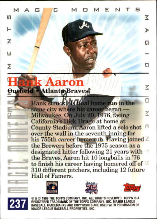 2000 Topps Limited #237B H.Aaron MM 1957 MVP back image