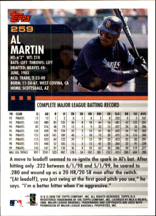 2000 Topps Limited #259 Al Martin back image