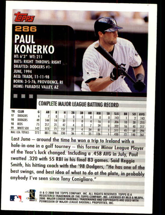 2000 Topps Limited #286 Paul Konerko back image