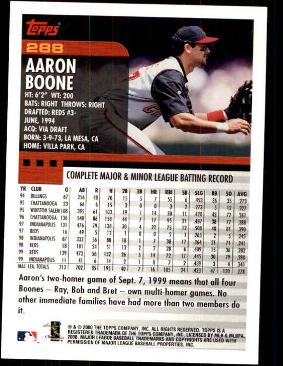 2000 Topps Limited #288 Aaron Boone back image