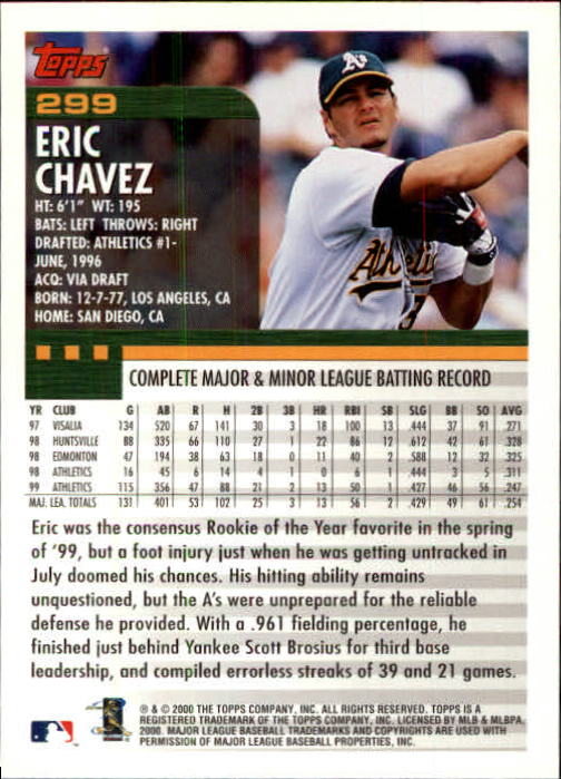 2000 Topps Limited #299 Eric Chavez back image
