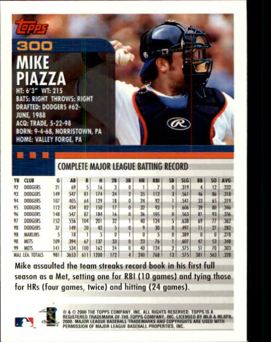 2000 Topps Limited #300 Mike Piazza back image