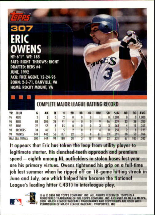 2000 Topps Limited #307 Eric Owens back image