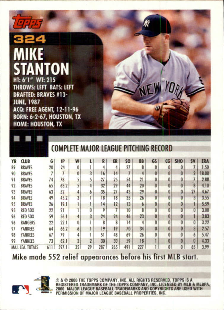 2000 Topps Limited #324 Mike Stanton back image