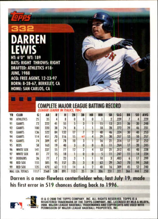 2000 Topps Limited #332 Darren Lewis back image