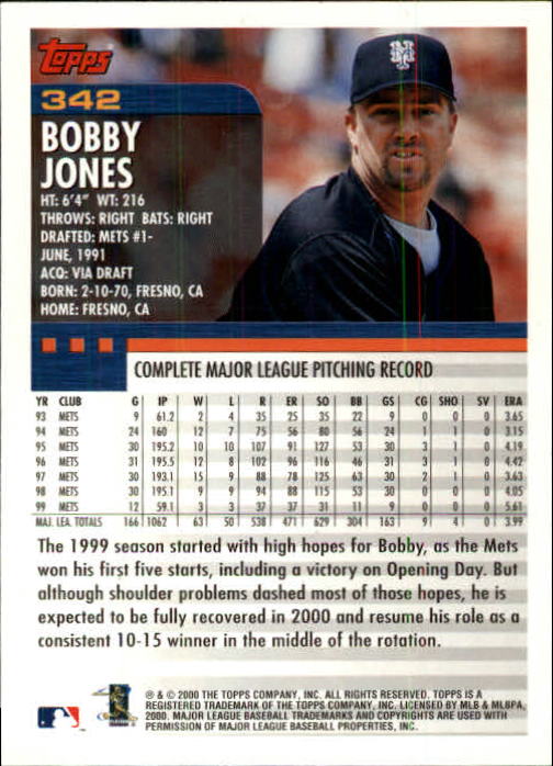 2000 Topps Limited #342 Bobby Jones back image