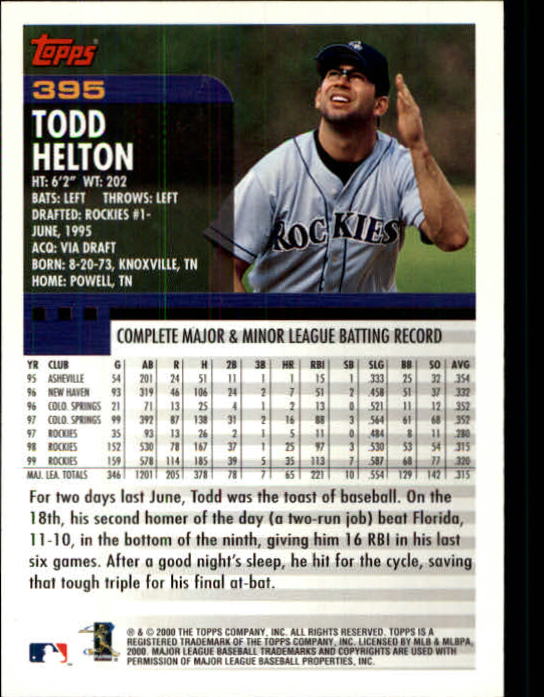 2000 Topps Limited #395 Todd Helton back image