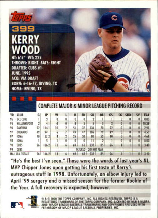 2000 Topps Limited #399 Kerry Wood back image