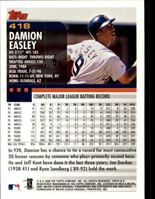 2000 Topps Limited #418 Damion Easley back image