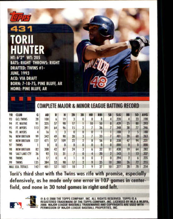 2000 Topps Limited #431 Torii Hunter back image