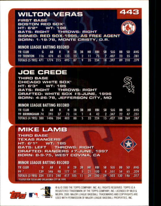2000 Topps Limited #443 M.Lamb RC/J.Crede/W.Veras back image