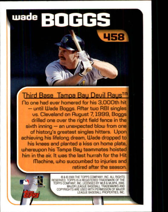 2000 Topps Limited #458 Wade Boggs SH back image