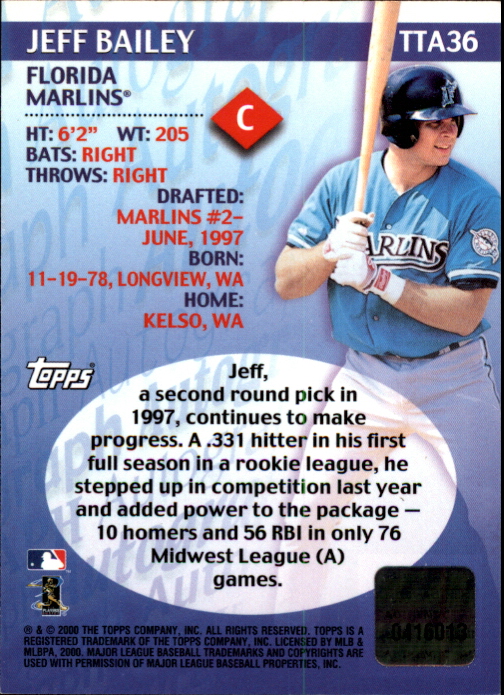 2000 Topps Traded Autographs #TTA36 Jeff Bailey back image