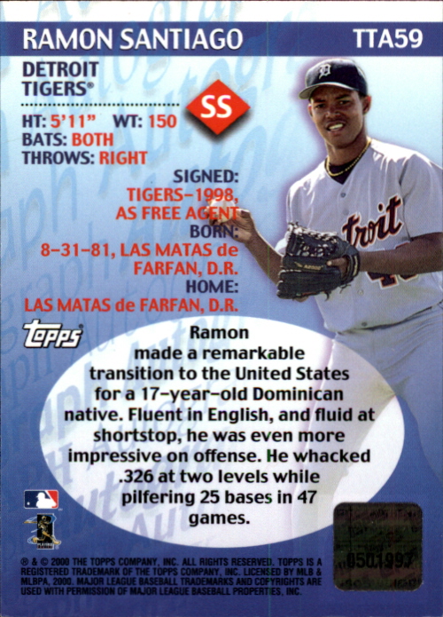 2000 Topps Traded Autographs #TTA59 Ramon Santiago back image