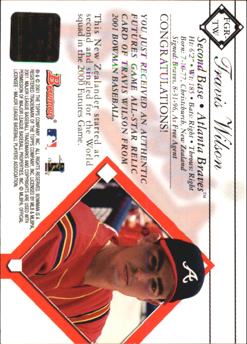 2001 Bowman Futures Game Relics #FGRTW Travis Wilson A back image
