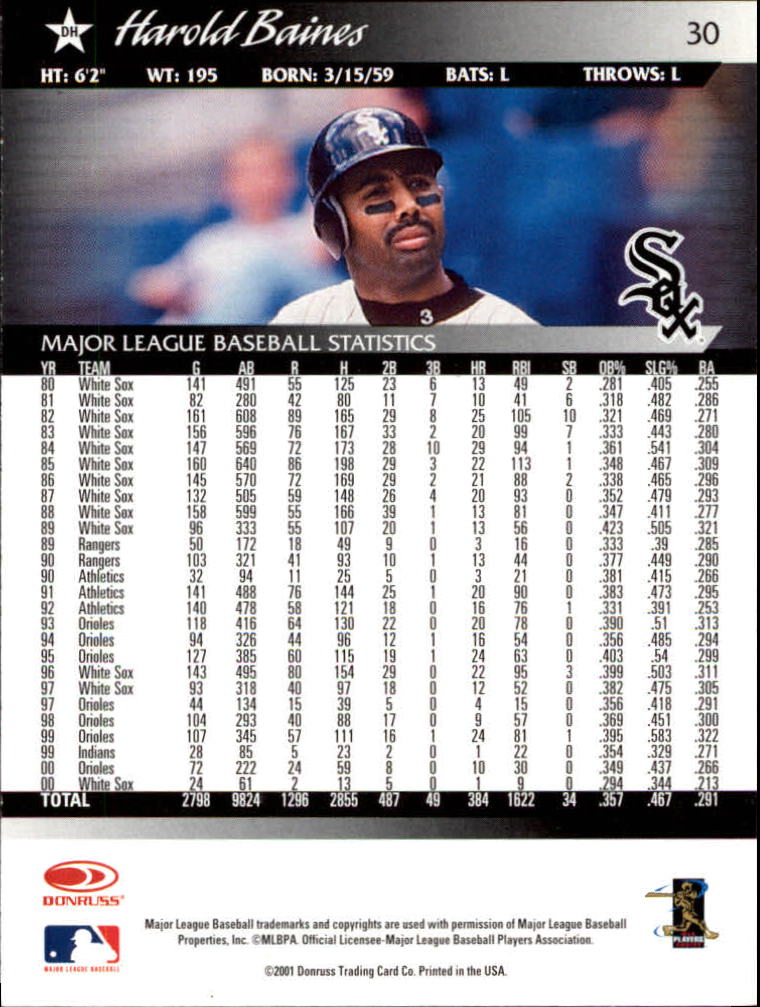 2001 Donruss #30 Harold Baines back image